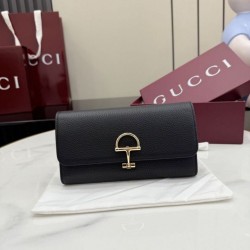 Cloni Portafoglio continentale Gucci Half Horsebit 848791 Nero firmate