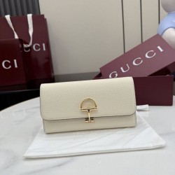 Cloni Pari all'originale replica Dettagli perfetti Portafoglio continentale Gucci Half Horsebit 848791 Bianco firmate