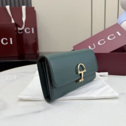 Cloni Qualità superiore replica Portafoglio continentale Gucci Half Horsebit 848791 Verde firmate