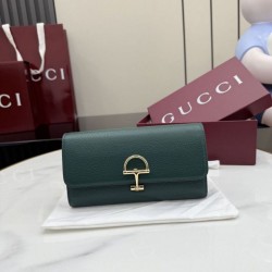 Cloni Qualità superiore replica Portafoglio continentale Gucci Half Horsebit 848791 Verde firmate