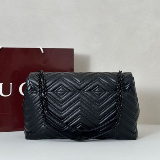 Replica di lusso Borsa a tracolla grande Gucci GG Marmont 850659 Nero Imitazioni Cloni Borsa a tracolla grande Gucci GG Marmont 850659 Nero firmate