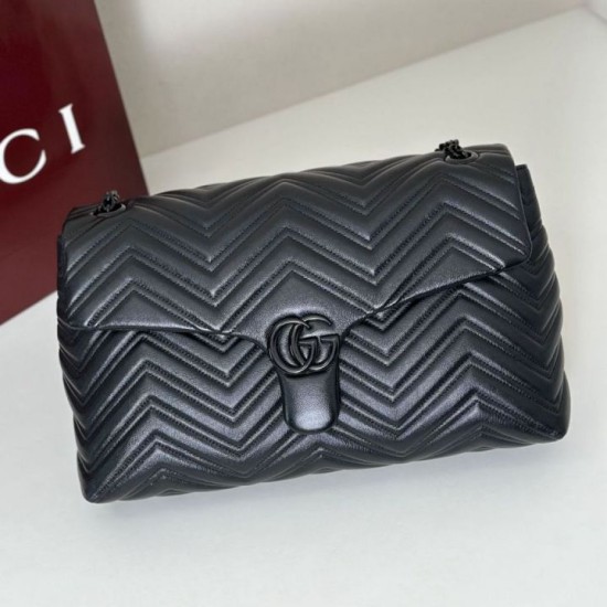 Replica di lusso Borsa a tracolla grande Gucci GG Marmont 850659 Nero Imitazioni Cloni Borsa a tracolla grande Gucci GG Marmont 850659 Nero firmate