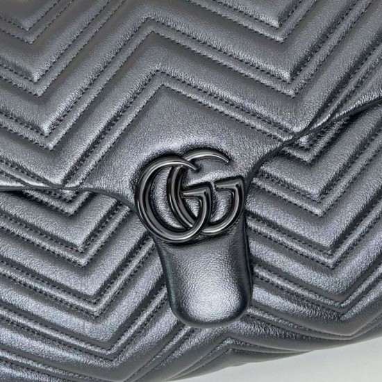 Replica di lusso Borsa a tracolla grande Gucci GG Marmont 850659 Nero Imitazioni Cloni Borsa a tracolla grande Gucci GG Marmont 850659 Nero firmate