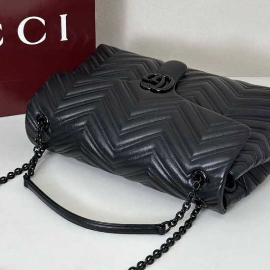 Replica di lusso Borsa a tracolla grande Gucci GG Marmont 850659 Nero Imitazioni Cloni Borsa a tracolla grande Gucci GG Marmont 850659 Nero firmate