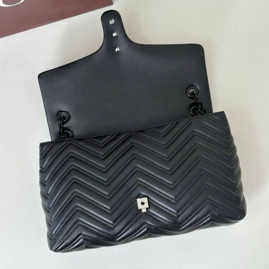 Replica di lusso Borsa a tracolla grande Gucci GG Marmont 850659 Nero Imitazioni Cloni Borsa a tracolla grande Gucci GG Marmont 850659 Nero firmate