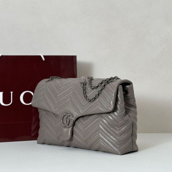 Replica di lusso Borsa a tracolla grande Gucci GG Marmont 850659 Grigio Imitazioni Cloni Borsa a tracolla grande Gucci GG Marmont 850659 Grigio firmate