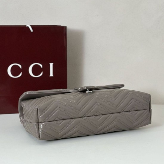Replica di lusso Borsa a tracolla grande Gucci GG Marmont 850659 Grigio Imitazioni Cloni Borsa a tracolla grande Gucci GG Marmont 850659 Grigio firmate