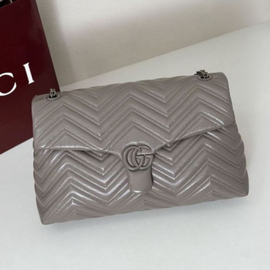 Replica di lusso Borsa a tracolla grande Gucci GG Marmont 850659 Grigio Imitazioni Cloni Borsa a tracolla grande Gucci GG Marmont 850659 Grigio firmate