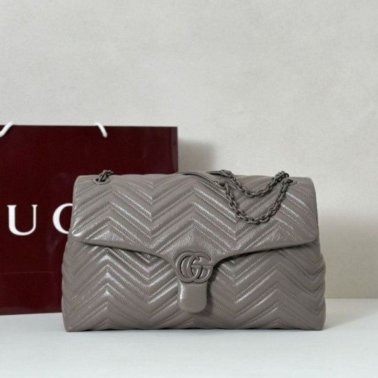 Replica di lusso Borsa a tracolla grande Gucci GG Marmont 850659 Grigio Imitazioni Cloni Borsa a tracolla grande Gucci GG Marmont 850659 Grigio firmate