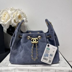 Cloni Borsa a mano Chanel 25 Mini trapuntata AS5631 scamosciata Blu firmate