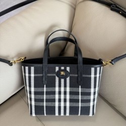 Cloni Borse Replica tote Burberry Mini Reversible Bloomsbury Check nera/Blu firmate