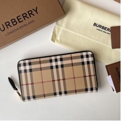 Replica di lusso Portafoglio con cerniera Burberry Vintage Check E-canvas Imitazioni Cloni Portafoglio con cerniera Burberry Vintage Check E-canvas firmate