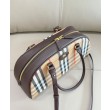 Borsa a mano Burberry Canvas Highlands Bowling, colore caffè scuro