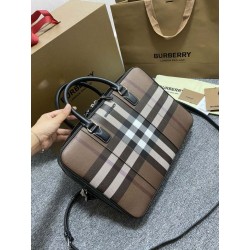 Borsa da lavoro Burberry Ainsworth Check in betulla scura marrone