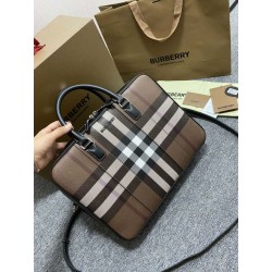 Borsa da lavoro Burberry Ainsworth Check in betulla scura marrone