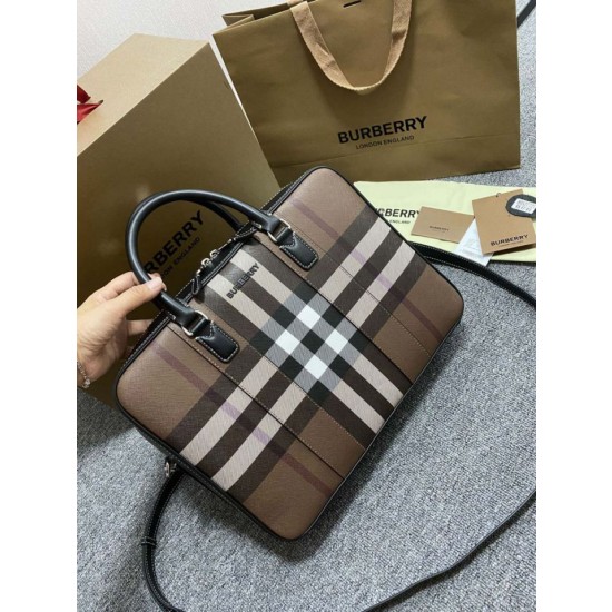 Borsa da lavoro Burberry Ainsworth Check in betulla scura marrone