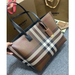 Borsa tote a quadri Burberry caffè scuro