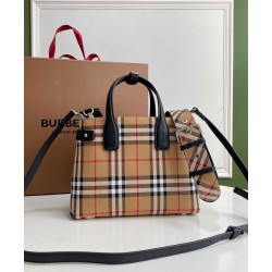 Borsa tote piccola Burberry Banner Vintage Check nera