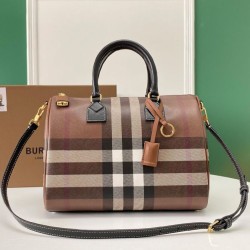Cloni Borsa bowling media Burberry Check marrone firmate