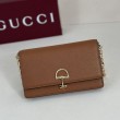 Alta gamma replica imitazione Portafoglio Gucci Half Horsebit con catena 855654 Marrone