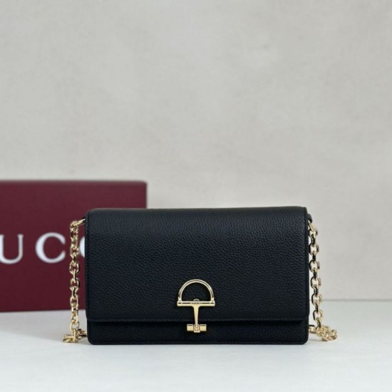 Qualità superiore replica Portafoglio Gucci Half Horsebit con catena 855654 Nero