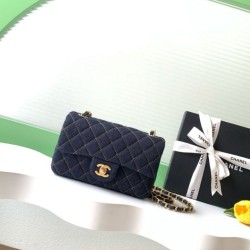 Cloni Borsa Chanel Mini Rectangular Classic Flap AS1116 denim blu scuro firmate