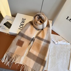 Cloni falso Sciarpa Loewe double-face cashmere con motivo a scacchi 30 x 180 Marrone firmate