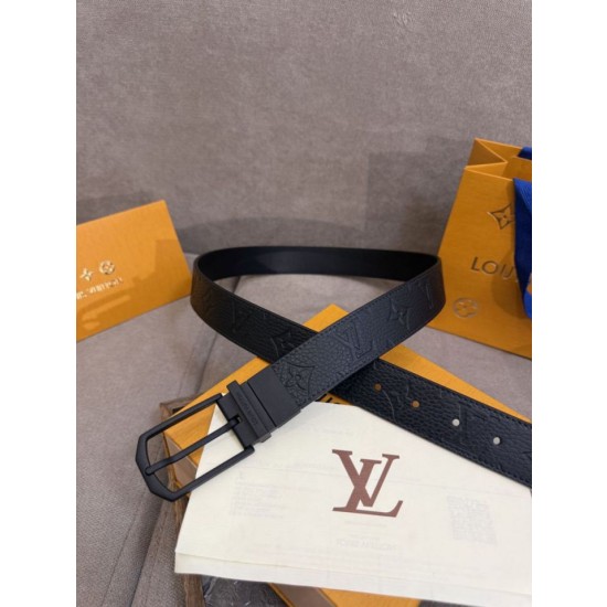 Qualità superiore replica Cinture reversibile pelle sottile LV da 35mm Nero