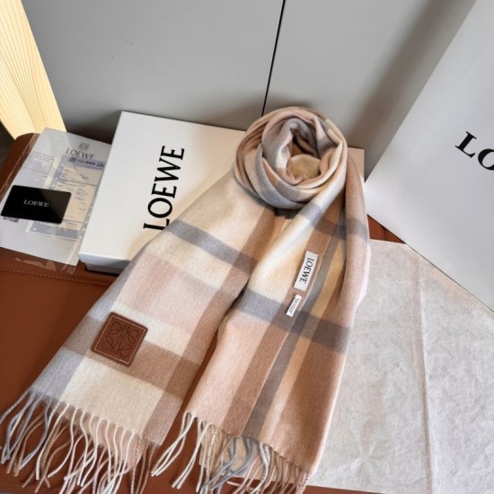 Sciarpa Loewe double-face cashmere con motivo a scacchi 30 x 180 Rosa