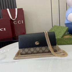 Cloni Portafoglio Gucci GG Marmont bicolore con catena 546585 marrone/nero firmate