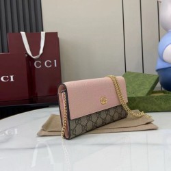 Cloni Portafoglio Gucci GG Marmont bicolore con catena 546585 marrone/Rosa firmate