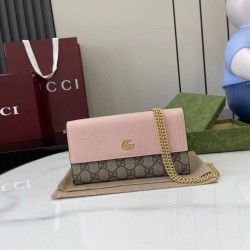 Cloni Portafoglio Gucci GG Marmont bicolore con catena 546585 marrone/Rosa firmate