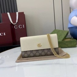 Cloni Portafoglio Gucci GG Marmont bicolore con catena 546585 marrone/Bianco firmate