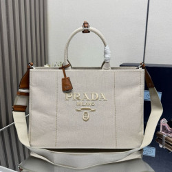 Borse tote Prada Jardinière extra large in tela di cotone Beige