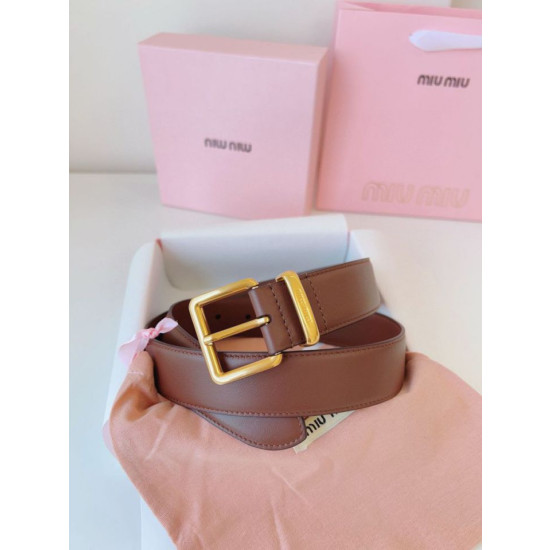 Cintura con fibbia color oro Miu Miu 35mm marrone