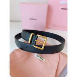 Pari all'originale replica Cintura con fibbia color oro Miu Miu 35mm Nero