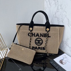 Cloni Borsa tote Chanel Deauville Beach Shopping AS3257 Rafia Nero firmate