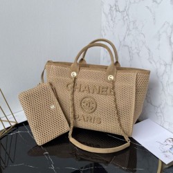 Cloni Borsa tote Chanel Deauville Beach Shopping AS3257 rafia Marrone firmate