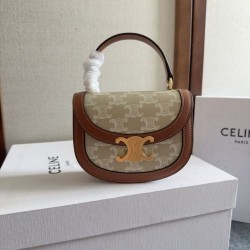 Cloni Borsa Celine Mini Besace Clea Triomphe Canvas Pelle di vitello beige firmate