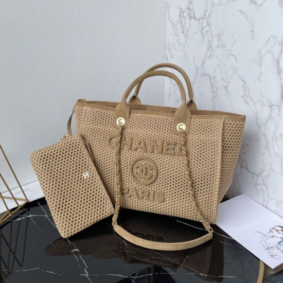 Borsa tote Chanel Deauville Beach Shopping AS3257 rafia Marrone