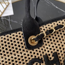 Borsa tote Chanel Deauville Beach Shopping AS3257 Rafia Nero