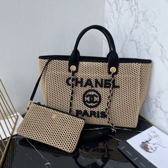 Borsa tote Chanel Deauville Beach Shopping AS3257 Rafia Nero