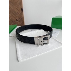 Cintura Intreccio Intreccio Reversibile Check Da Uomo Bottega Veneta Nero Argento