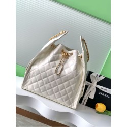 Borsa a mano media Chanel 25 Hobo Caviar Quilted AS5311 Bianco