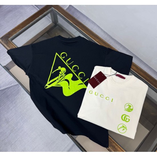 Cloni Maglietta girocollo Gucci unisex nera/albicocca 01 firmate