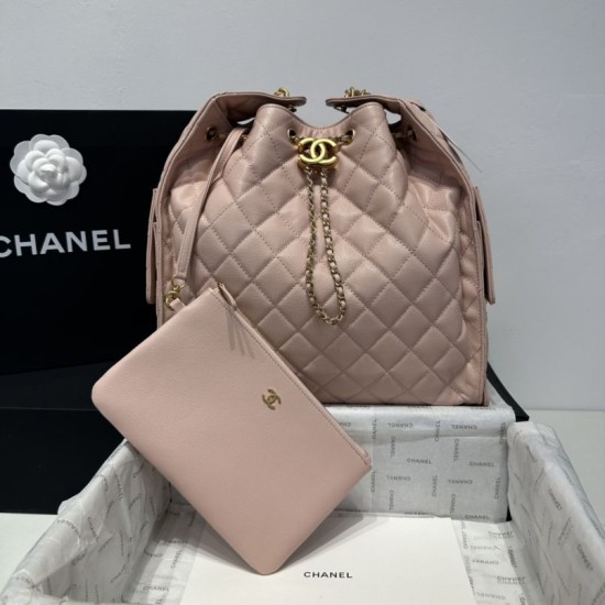 Borsa a mano media Chanel 25 Hobo Caviar Quilted AS5311 Rosa