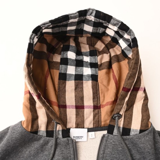 Cloni Giacca Burberry cappuccio e cerniera in patchwork scozzese firmate