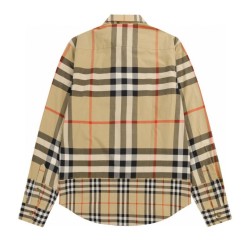 Replica di lusso Camicia Burberry a maniche lunghe con patchwork scozzese Imitazioni Cloni Camicia Burberry a maniche lunghe con patchwork scozzese firmate