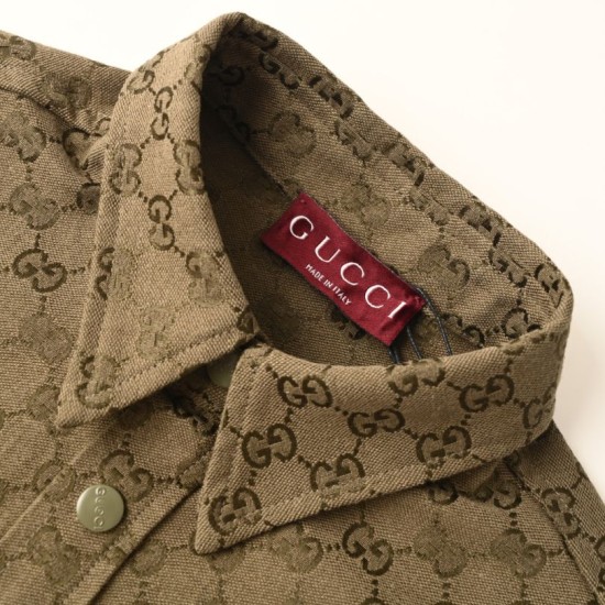Cloni Giacca-camicia Gucci con colletto alla coreana e motivo Doppia G in jacquard all-over firmate