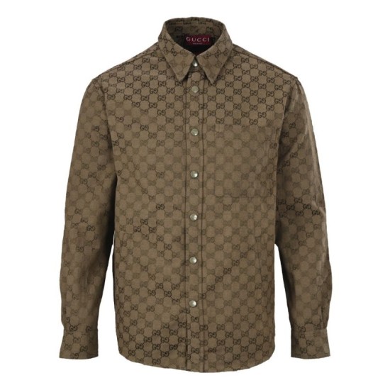 Cloni Giacca-camicia Gucci con colletto alla coreana e motivo Doppia G in jacquard all-over firmate